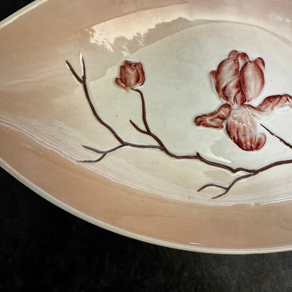 Vintage Carlton Ware England Hand Painted Magnolia Pink Blush Bowl 1950s oval - Picture 2 of 11